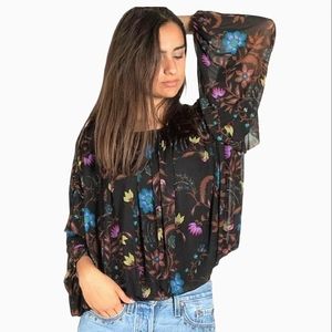 NWOT! People Black Floral Mesh Blouse Shirt Top